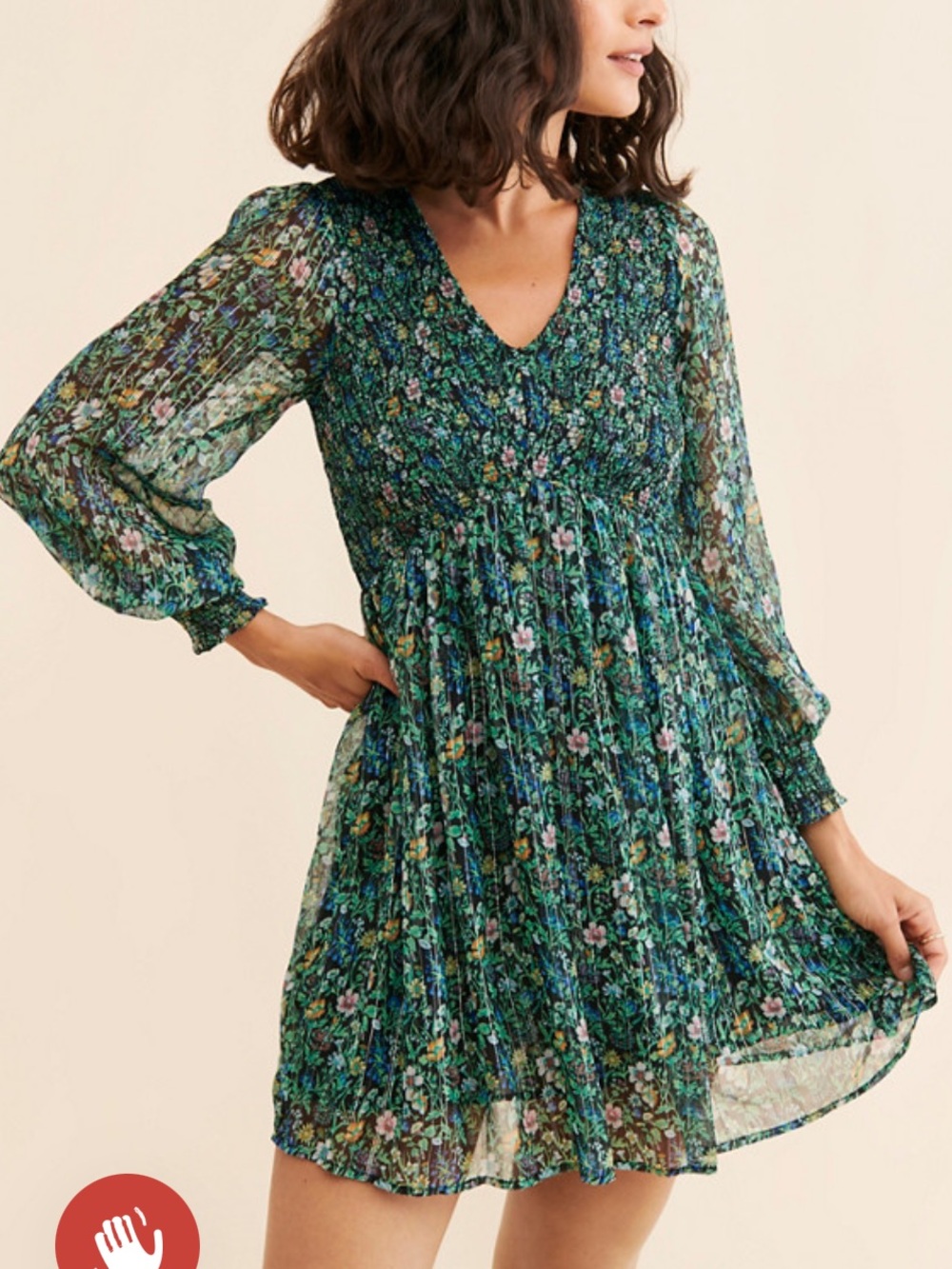 Anthropologie x ranna gill tia smocked floral metallic boho mini dress sz s